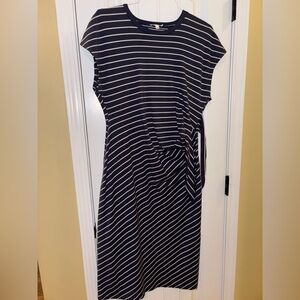 Navy and White Striped Midi Dress